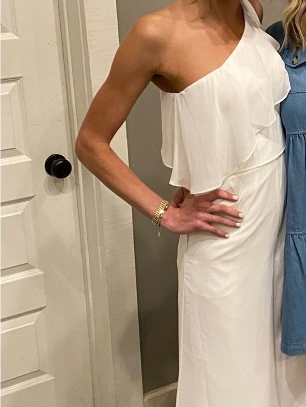Asymmetrical One-Shoulder White Ruffle Dress